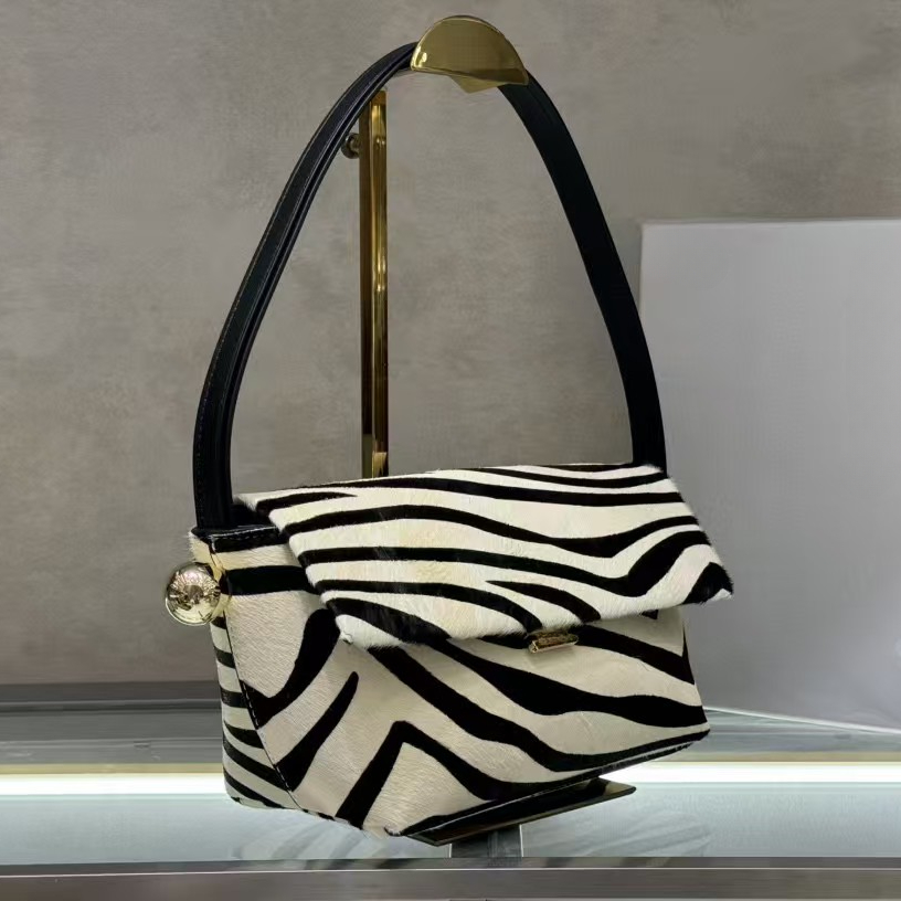 Latest Genuine Leather Top Handle Bags The Rond Carre Zebra-Stripe Horse Hair Shoulder Lady Fashion Underarm Purses And Handbags Designer Clutches Sli