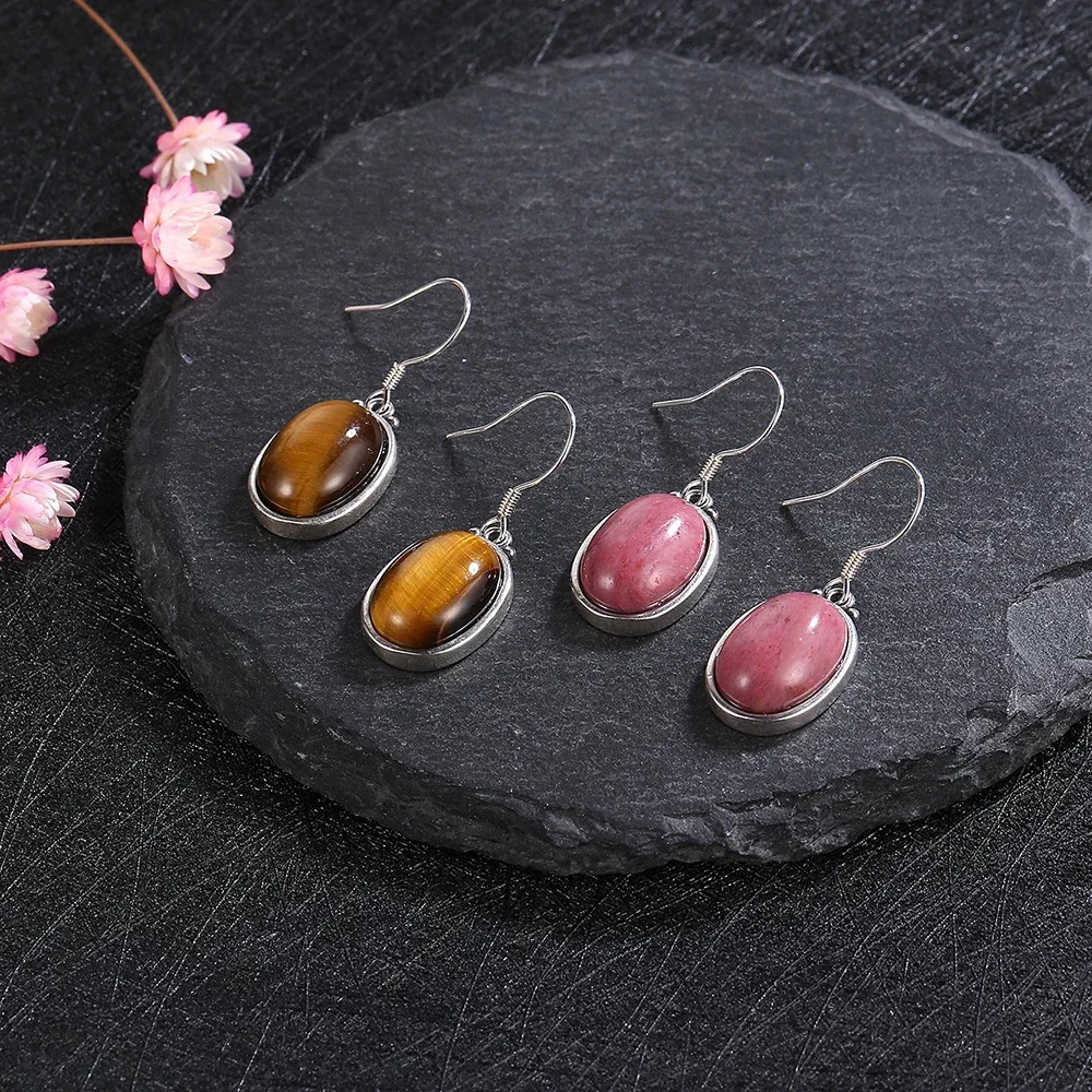 925 sterling silver earrings 10 * 14MM large oval natural tiger eye Labrador elegant and simple pendant engagement gift jewelry 241031