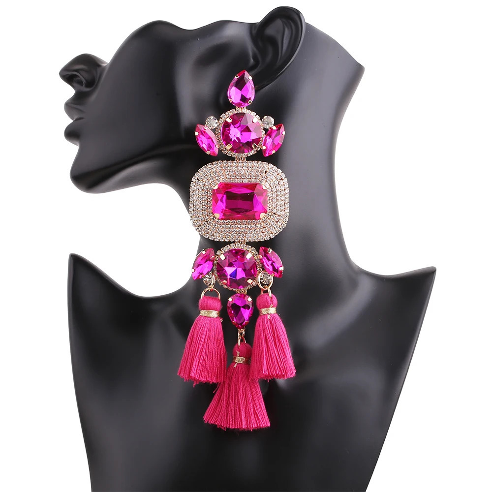 Oversized rhinestone earrings tassel pendant earrings wedding jewelry ious crystal bridal pendant earrings 241031