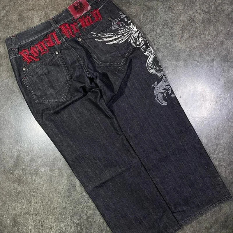 Streetwear Y2K Jeans Harajuku Hip Hop Retro Graphic Embroidered Baggy Jeans Black Pants Men Women Gothic High Waist Wide Trouser 240319