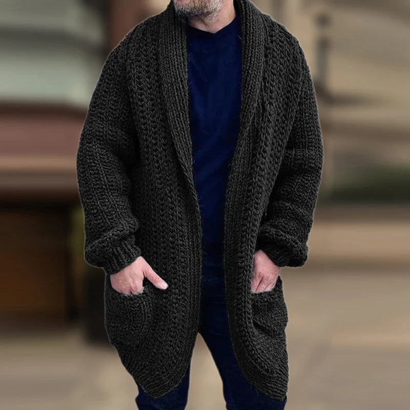 Vintage Solid Color Knitting Long Cardigan Mens Autumn Winter Casual Sleeve Loose Sweatercoats For Men Streetwear Knitwear 241029