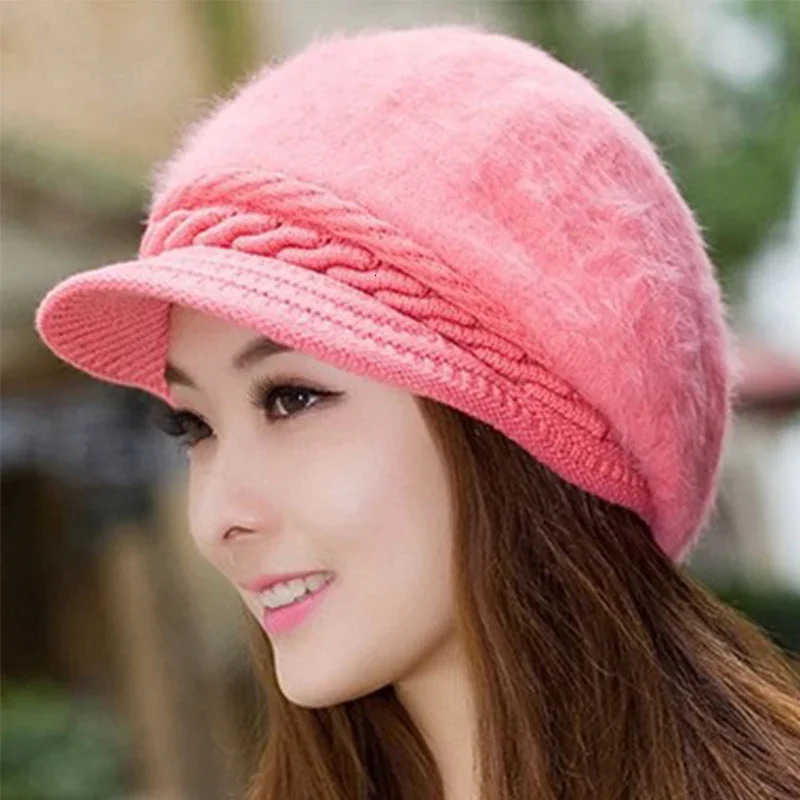 Women Beret Hats Fashion Winter Warm Rabbit Fur Knitted Beanie Ladies Female Casual Fleece Berets Cap bonnet hiver femme 241031