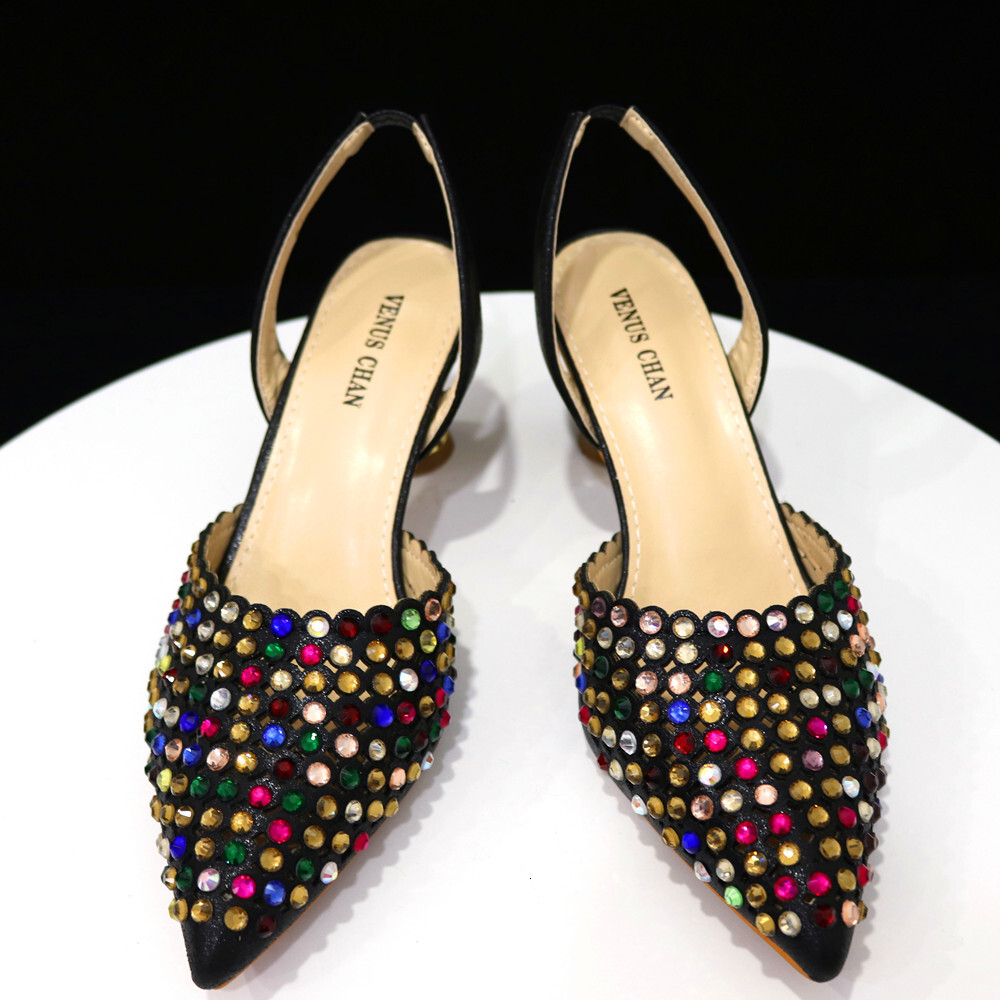 Venus Chan 2023 New INS High-Heeled Pointed Toe Wedding Shoes Colorful Full Dia Design Shoe And Bag Set For Nigeria Party 241110