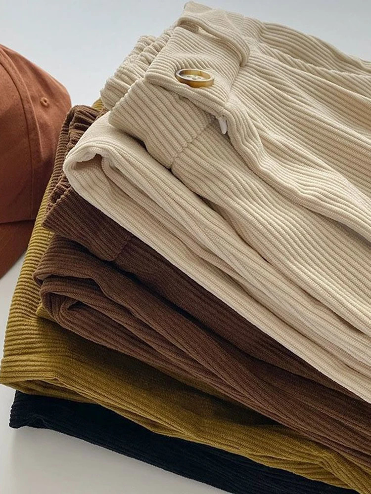 Vintage High Waist Corduroy Pants Women Classic Baggy Wide LegTrousers Korean Fashion All Match Streetwear Overalls Clothing 241031