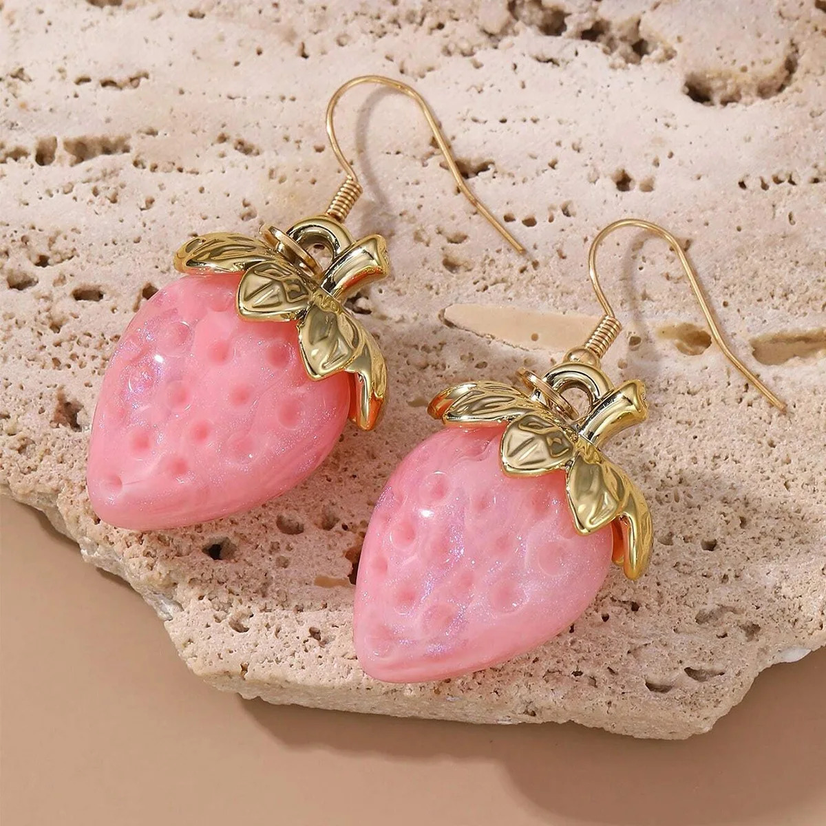 Korean Resin Strawberry Bowknot Drop Earrings for Women Food Simulated Fruit Cup Cake Dangle Jewelry Accessories 241031