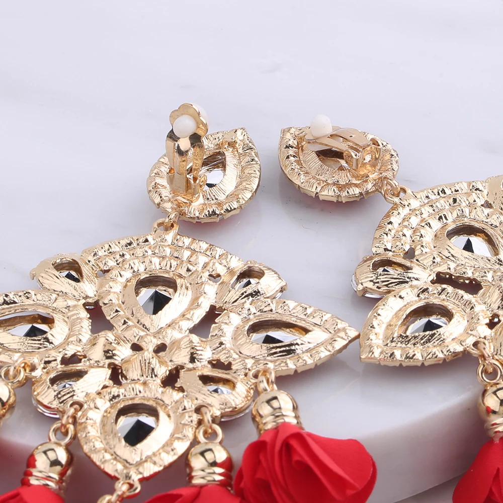 Indian womens earrings bohemian colored floral fringe earrings rhinestone pendant crystal statement earrings jewelry 241031