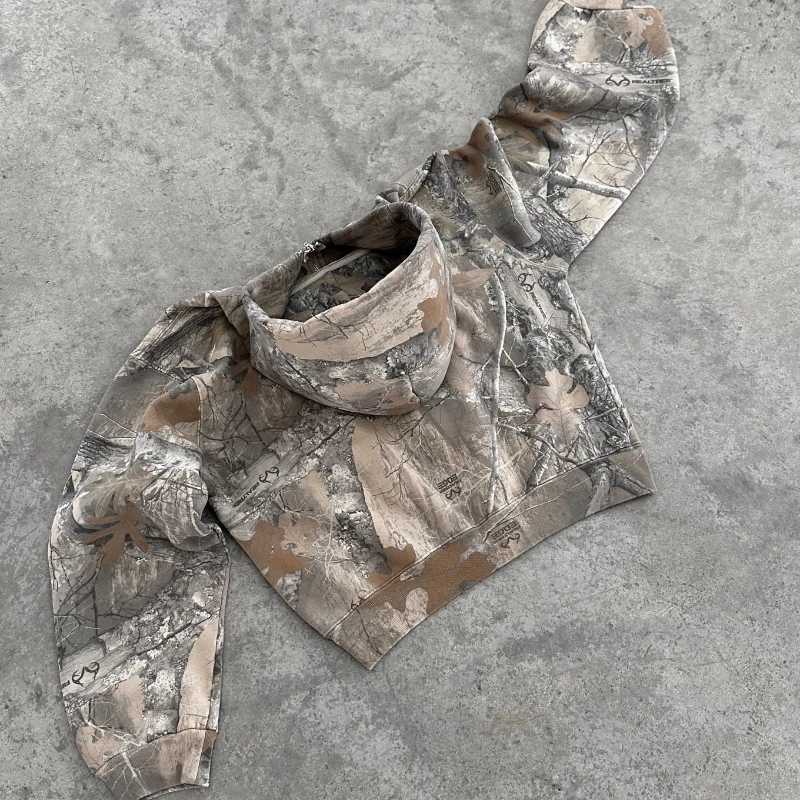 Y2K Retro zip up Hoodie Men Camouflage Pattern zipper Sweatshirt High Strt Hip Hop Strtwear Oversized Unisex Camo Hoodie X250227