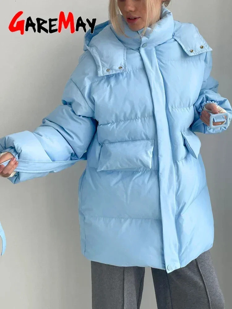 Womens Winter Parka 2024 Warm Jacket Blue Vintage Padded Thick Oversize Black Cotton Winter Quilted Coat with Hood for Women 241031
