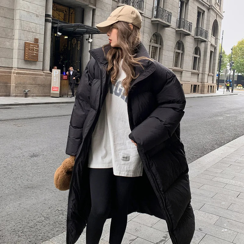 Oversize Long Parka Winter Coat Women Korean Windproof Puffer Jacket Thickened Warm Long Sleeve Zip Cotton-padded Jacket Solid 241031