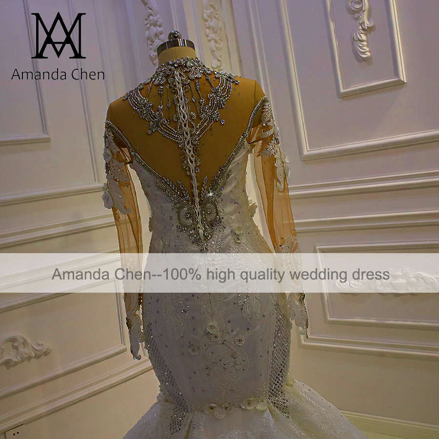 robe femme Full Sleeve Rhie Crystal Mermaid Handmade Wedding Dress