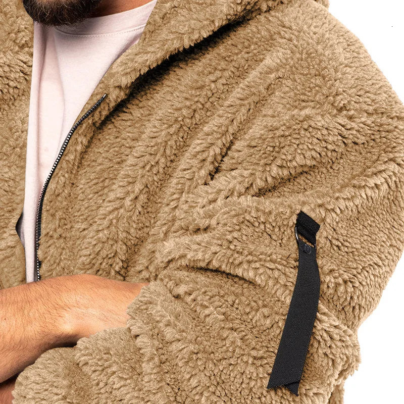 Autumn Winter Mens Jacket Double-sided Fleece Warm Loose Hooded Windbreaker Casual Coat Zipper Hooded Jacket Chaquetas Hombre 241031