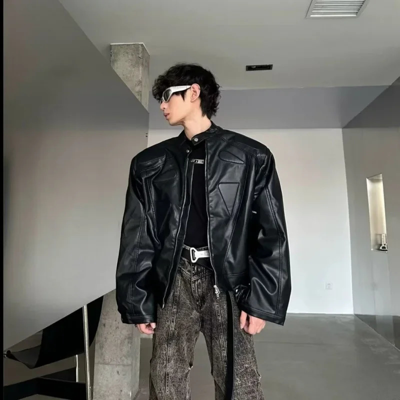 Cross disciplinary niche n sensitive mens motorcycle jacket autumn retro loose streetwear fashionable synthetic leather 241031