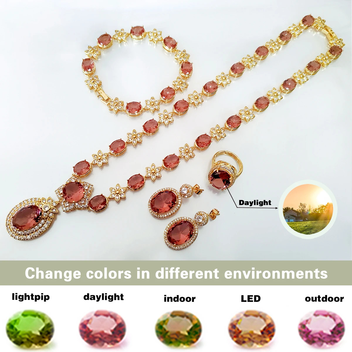 Color changing Sudanese pebble rings earrings bracelets necklaces jewelry sets elegant women color changing under different lighting conditions 241031