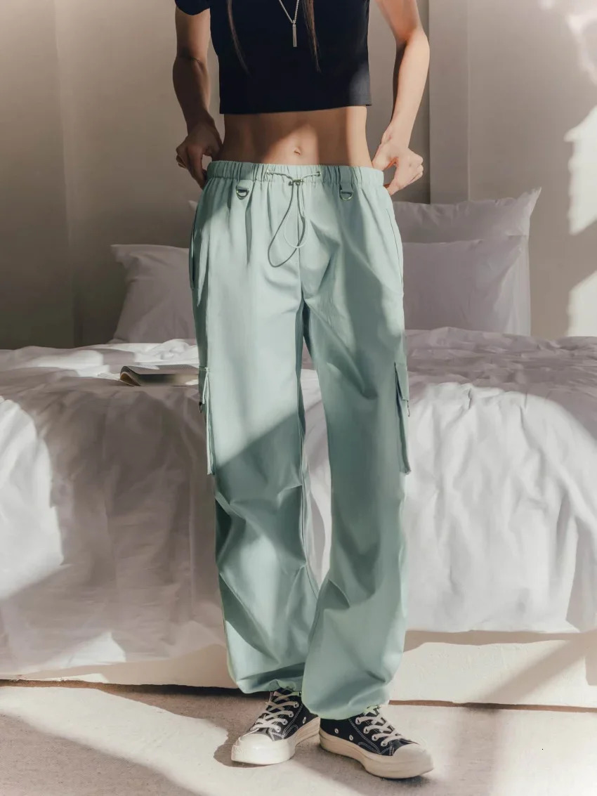 Bornladies Cargo Pants Women 100% Cotton Casual Elastic Waist Loose Baggy Pants Shirring Legs Streetwear Long Trousers 241031
