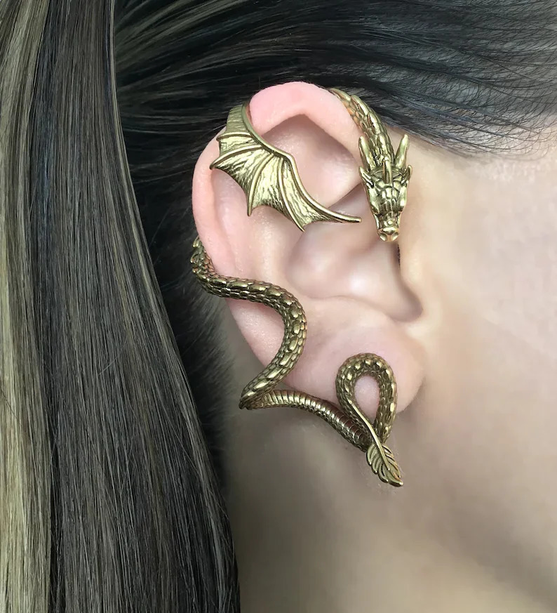 Vintage Gold Color Dragon Left Stud Earrings Woman Retro Personality n Animal Female Ear Ornament Jewelry 241031
