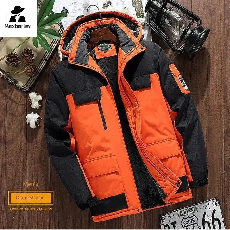 Winter Fleece Jacket Men Casual Thicken Warm Cotton Padded Mens Fashion hooded Outdoor windproof Coat Parkas Plus Size 241029