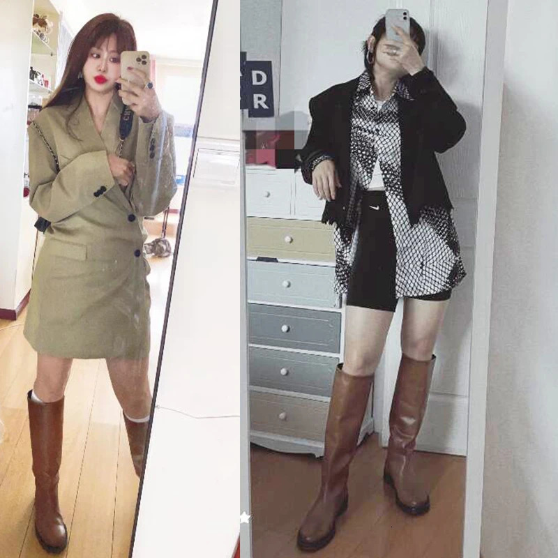 RIZABINA Size 34-43 Women Knee Boots Real Leather Platform Winter Shoes For Woman Warm Fur Long Boots Office Lady Footwear 241031