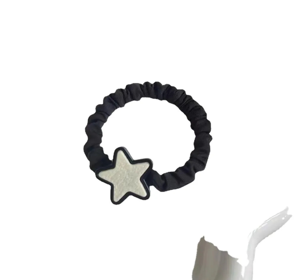 Headband Black and white stars sweet and cool hair rings Korean Girls Cartoon Harajuku Wind Five pointed Star Versatile ponytail hair rope headwear