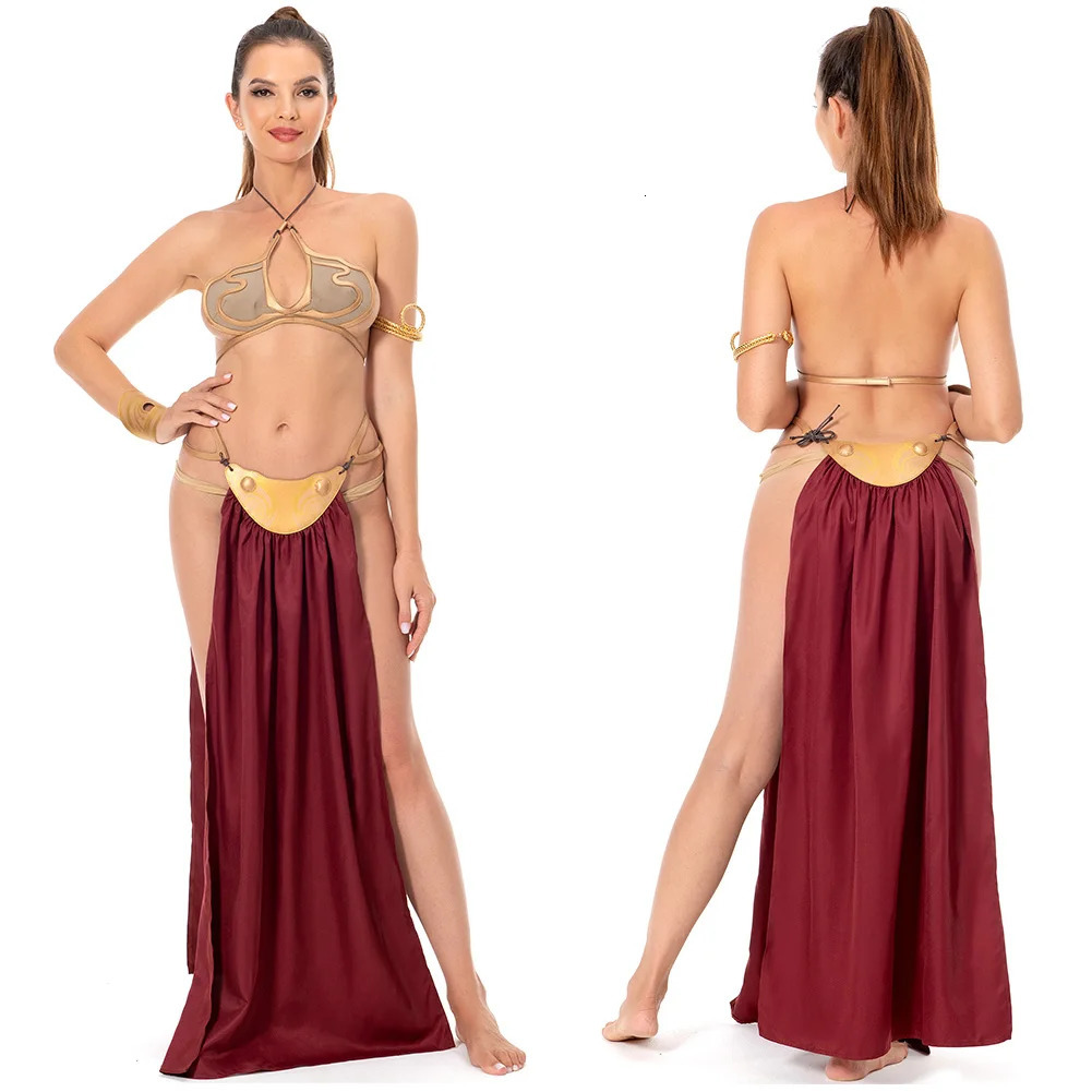 Leia Cosplay Fantasy Sexy Slave Uniform Movie Space Battle Princess Costume Disguise Bikini Set Adult Women Roleplay Outfits 240319