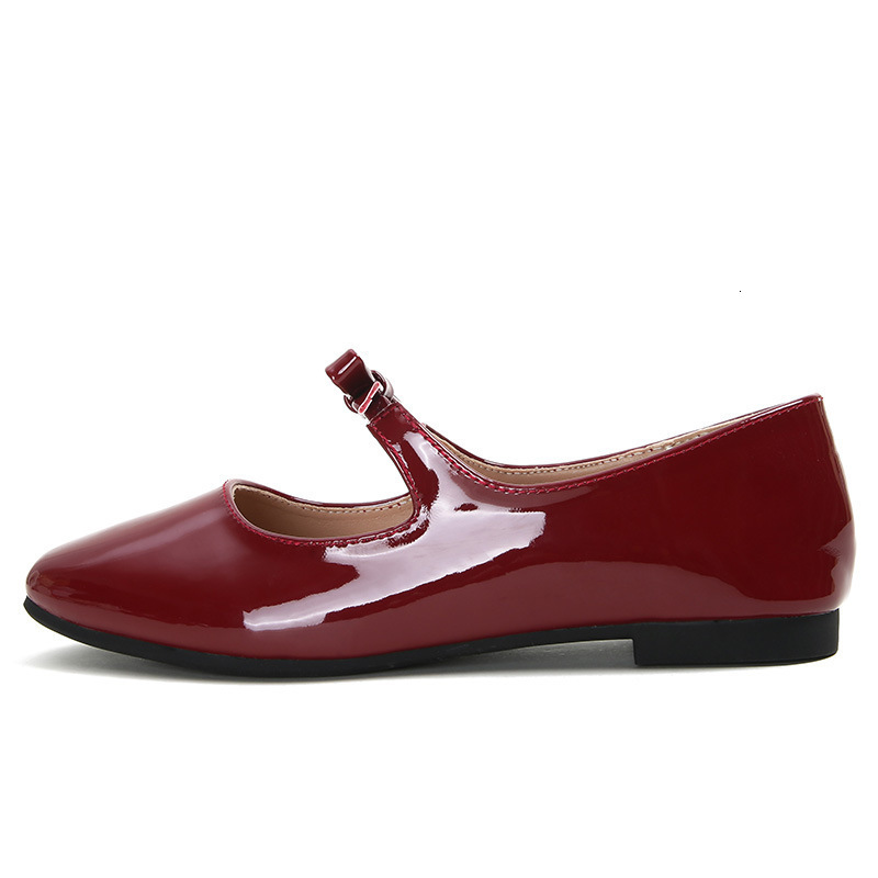 Bowknot Mary Jane Shoes Women Square Toe Glossy Leather Flats Female Red Dance Ballets Party Ball Bridal Wedding Shoes 240605
