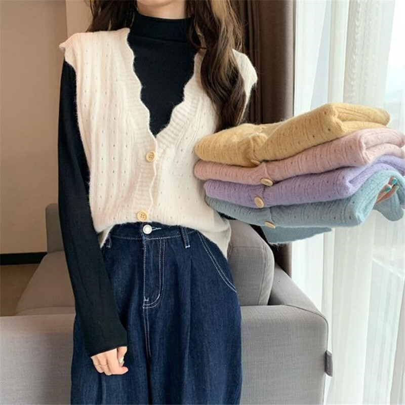 Korean Version Autumn Winter New Item Hollowed Out V Neck Knitted Vest Women Worn Inside And Outside College Style Small Fresh Camisole For Women F110