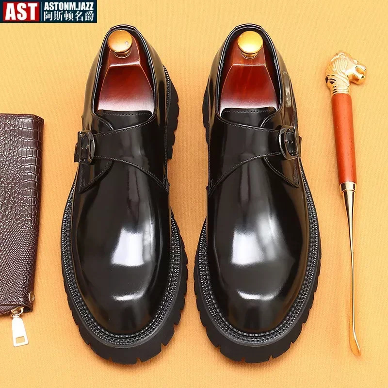 Italian patent leather mens shoes handmade fashion platform elegant genuine leather wedding shoes 241031