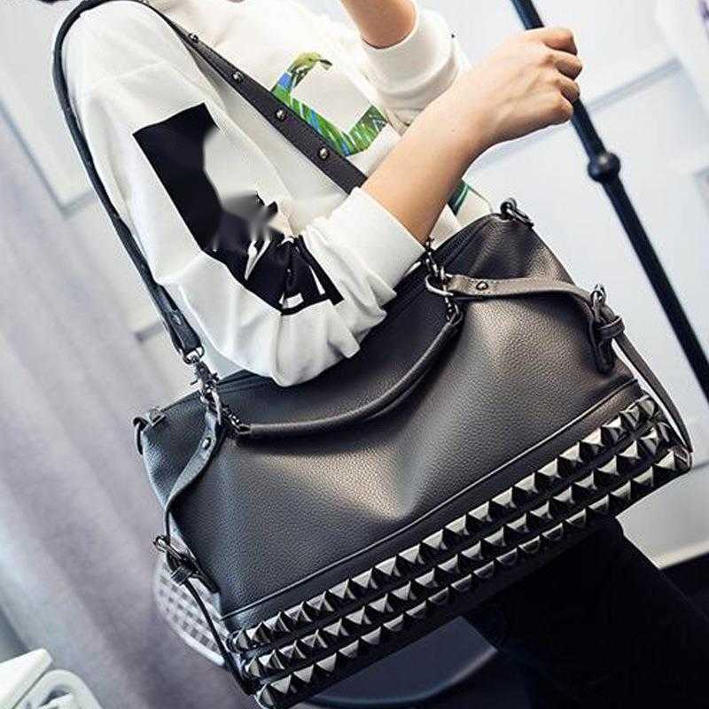 Shoulder Bags Bags Large Capacity Tote Bag Litchi Pattern WoMens Bag Rivet Fashion Bag Single Shoulder Oblique Straddle Portable Punk Bag 241015