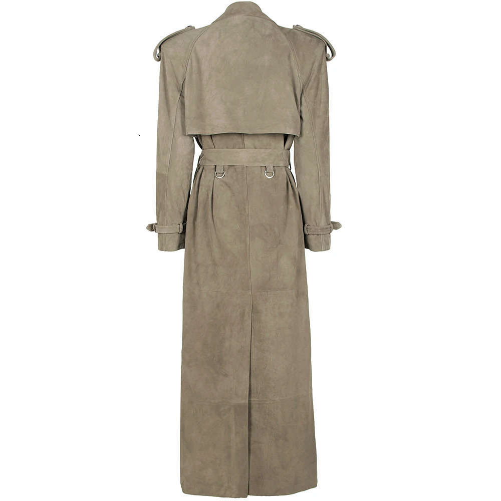 YOLOAgain 150cm long leather trench coat womens double chest suede coat womens streetwear 241031