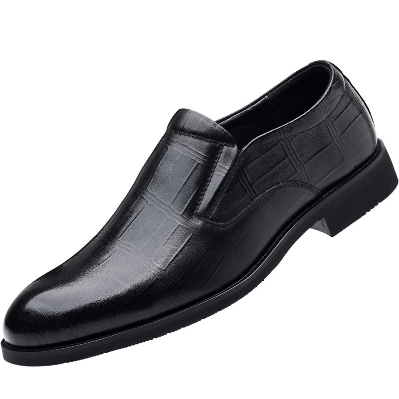 Mens genuine leather business casual leather shoes mens top layer cowhide formal wear inner height increasing mens shoes one foot kick 240605