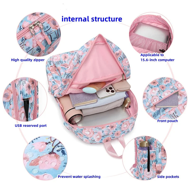 DOXUNGOO Girls Women School Bags College Bookbag Fits 14 Inch Laptop Bag Backpack Set With Lunch Pack Pencil Case 3Pcs 241029