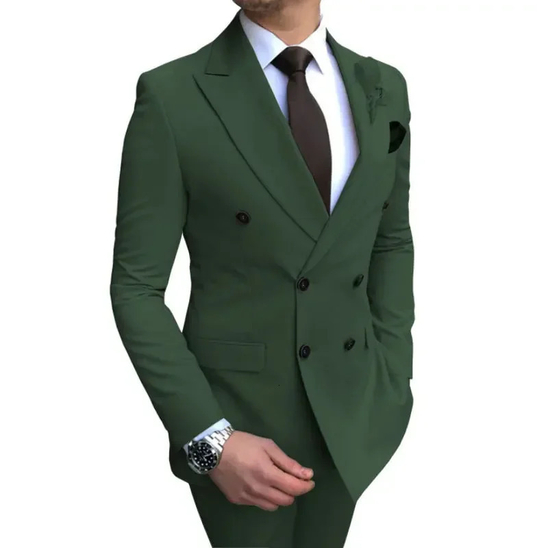 2023 Wedding Suits Men Business Fashion 2 Piece Set Slim Jacket Dress Blazers Coat Pants Trousers Solid Color Double Breasted 241031