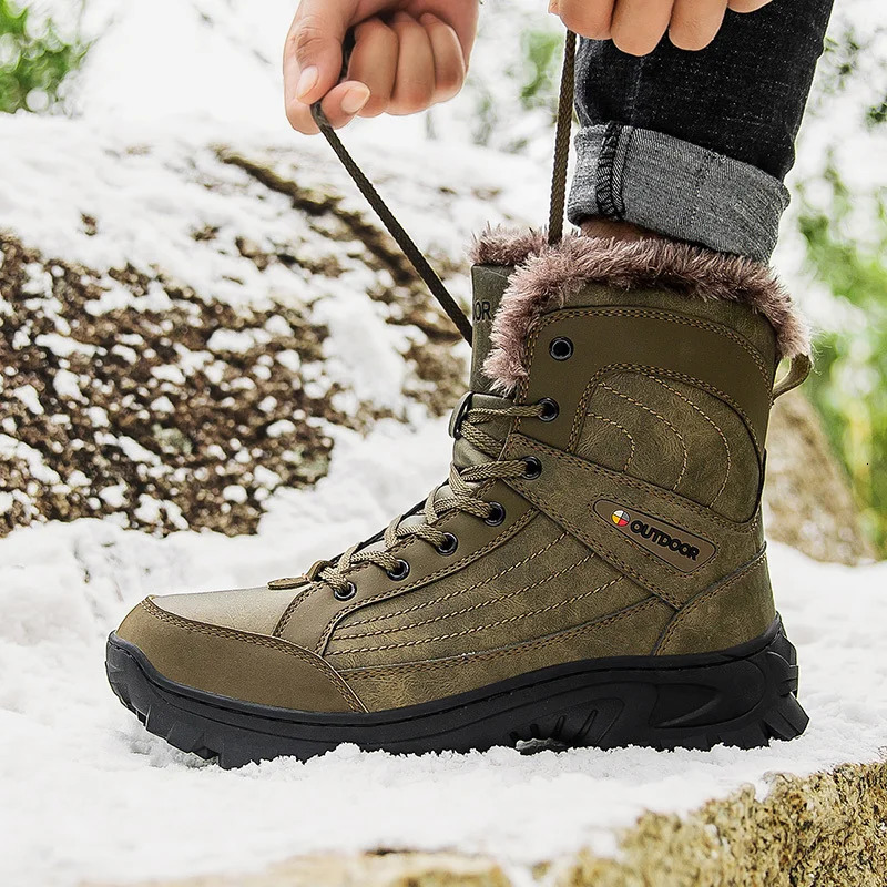 Mens Winter Snow Outdoor Waterproof Leather Sneakers Super Warm Male Man Hiking Boots Work Shoes 241031