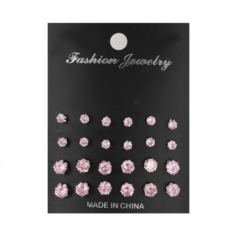 Six Claw Crystal Zircon Earrings Inlaid with Colorful Diamonds Fashionable 12 Pair Combination Card 241031