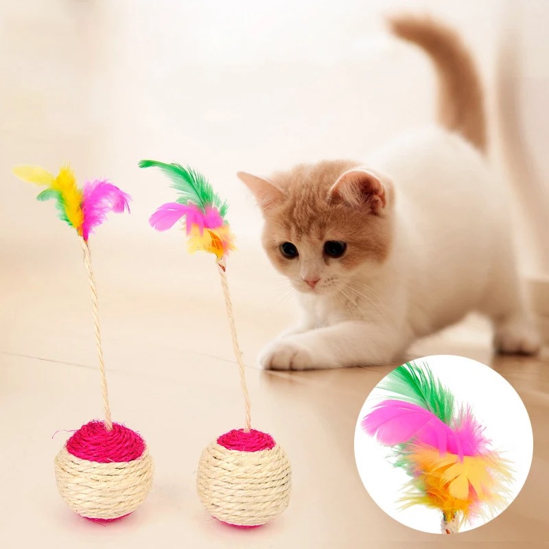 Sisal Scratching Ball Training Interactive for Kitten Pet Cat Supplies Feather Toy