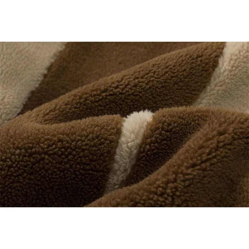Winter Plush Jacket Parkas Mens Vintage Color Block Fuzzy Fluffy Plush Fleece Lambswool Coats Thicken Warm Padded Jackets 241031