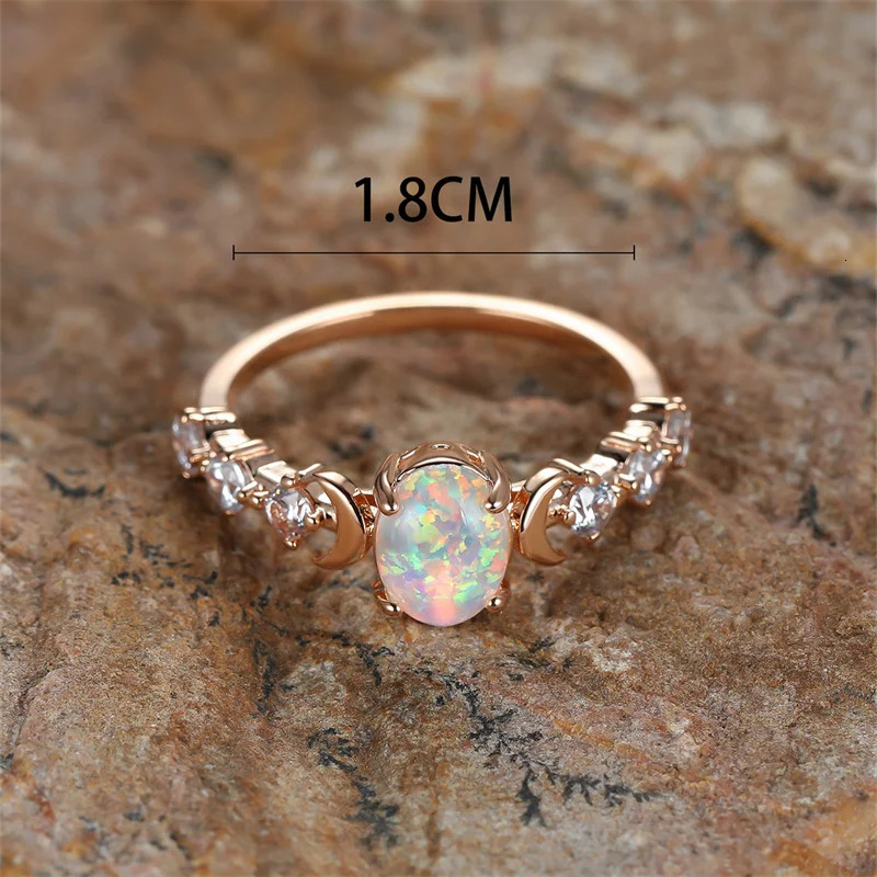 Rainbow White Fire Opal Ring Silver Rose Gold Color Small Moon Rings For Women Wedding Bands Oval Stone Engagement Jewelry 241031