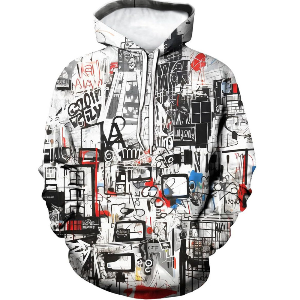 Hoodie for Mens Womens Mens Artist Street Letter Graffiti Markers Hoodies Hooded 3D Printing Graffiti Graphic Sweatshirts Pullover Graphic Trendy Warm