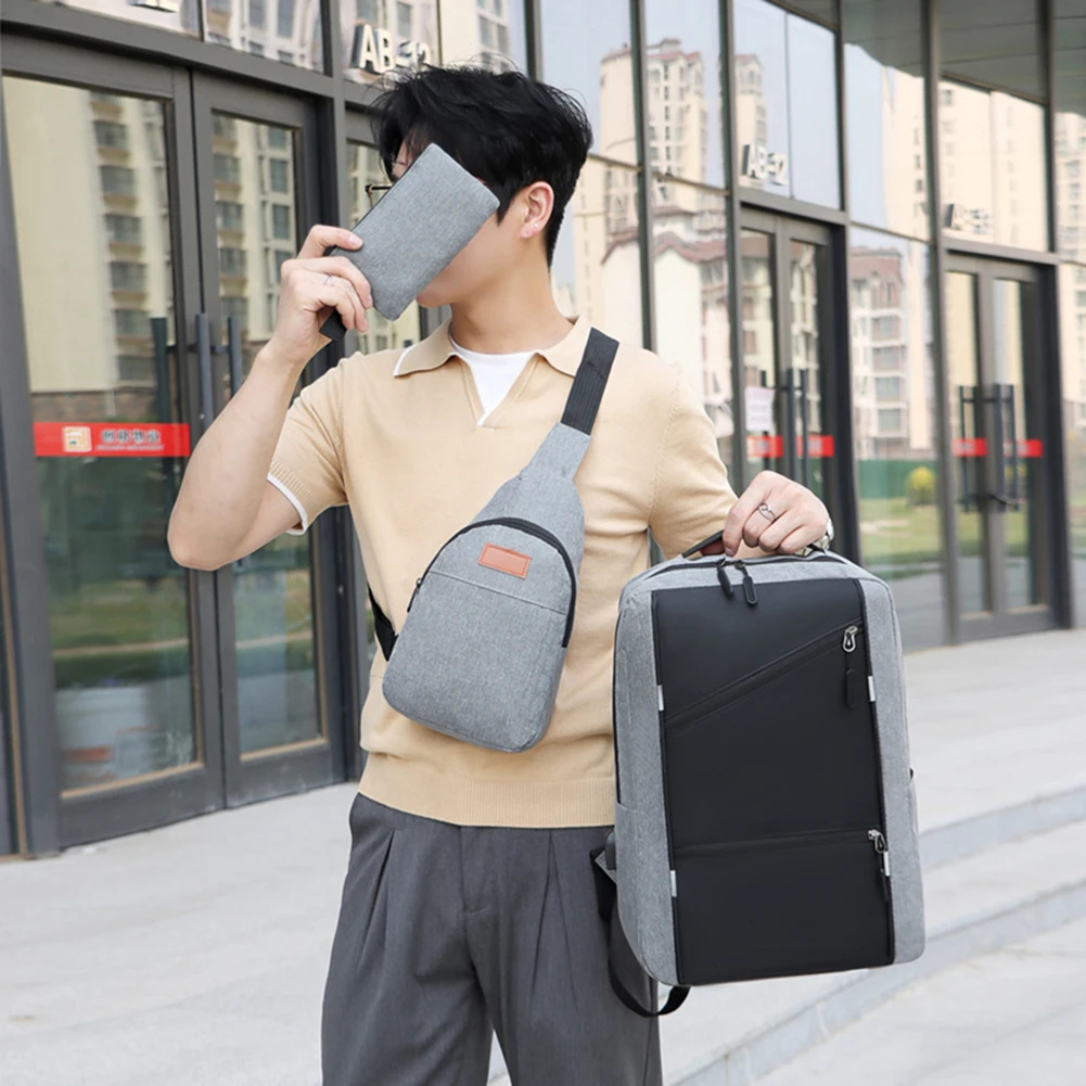 3pcs Casual Bags Sets Laptop Backpack Travel Book Multifunction Versatile School With USB Interface for Outdoor 241029