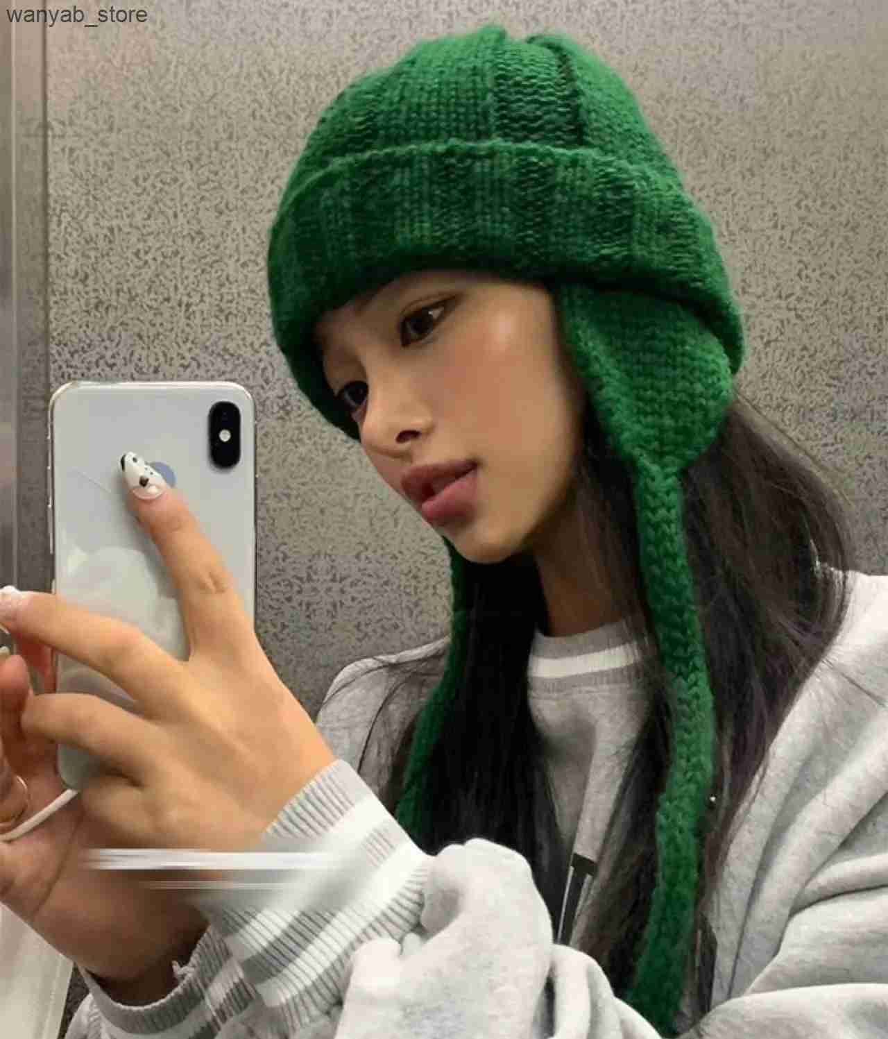 Wide Brim Hats Bucket Hats New 2023 Fashion Knitted Trapper Hat for Women Men Winter Knit Earflap Beanie Woman Crochet Russian Bomber Hats Bonnet Kpop