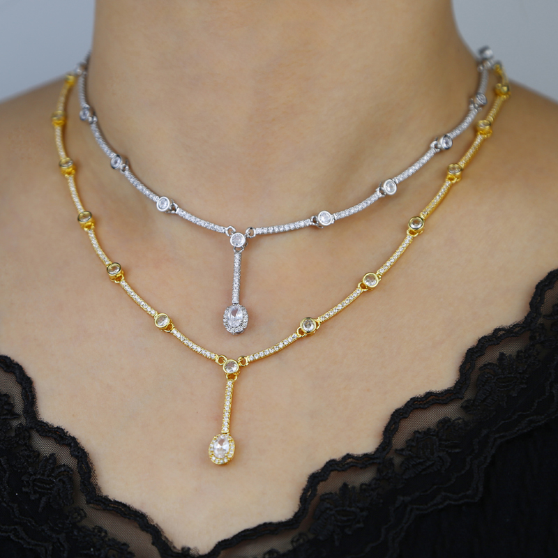 New fashion women wedding necklace paved 5A cubic zircon for women lady high quality jewelry plated gold silver wholesale