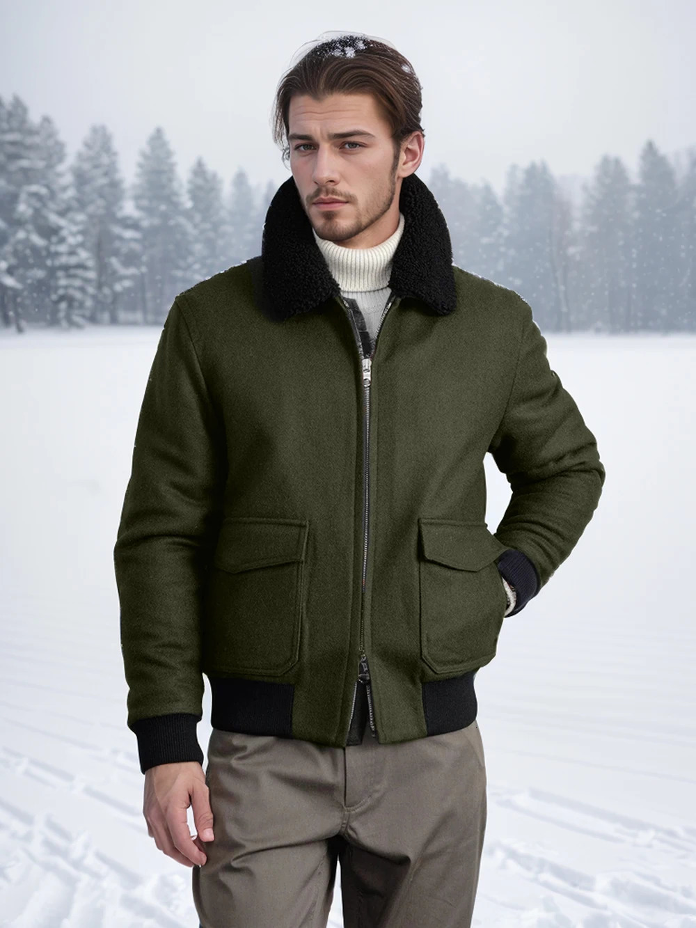 mens woolen jacket casual Korean style fur collar autumn and winter trendy coat clothing 241031