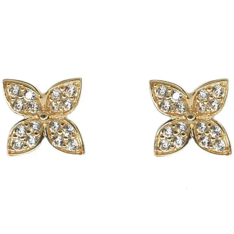 ITSMOS 925 Sterling Silver Plated 14K Gold Pave Earrings Small Piercing Studs Diamond Jewelry Flower for Women 241031