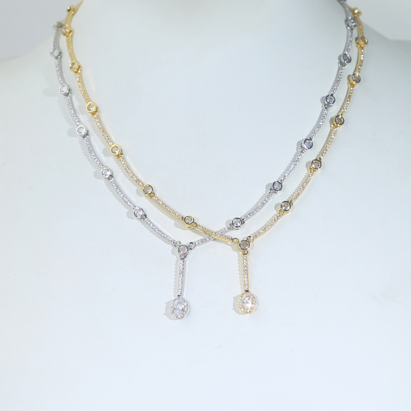 New fashion women wedding necklace paved 5A cubic zircon for women lady high quality jewelry plated gold silver wholesale