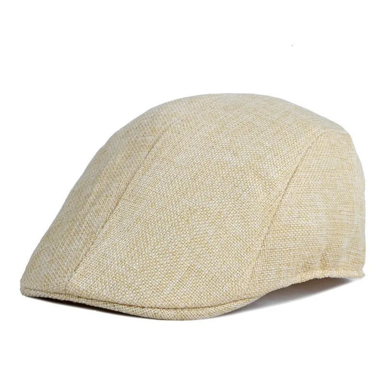 Spring and summer mens solid color hat hemp beret British retro breathable for the elderly 241031