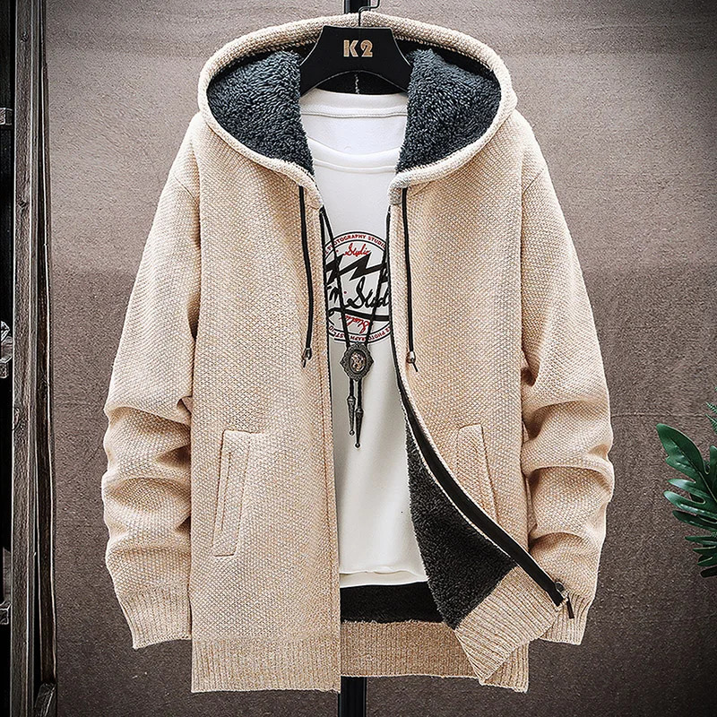 Autumn and Winter mens wool jacket plush thickened classic vintage cardigan Hoodie casual loose tops 241031
