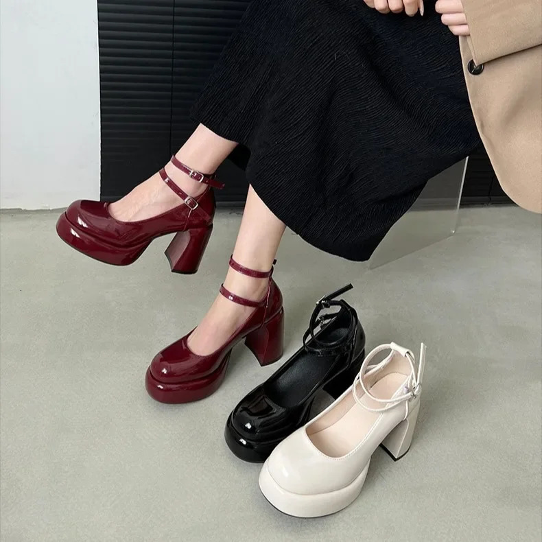 er Platform Women Mary Jane Shoes Fashion Elegant Double Buckle Thick Heel Shoes Ladies Dress Pumps High Heel Party Shoes 241031