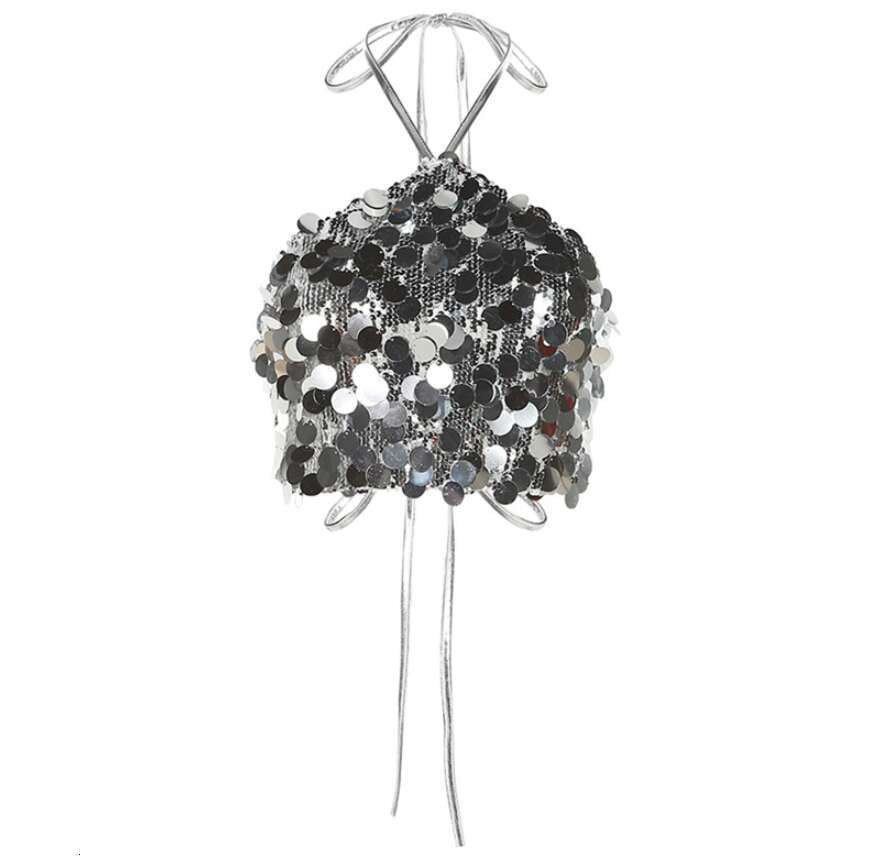 Designer women's fashionable and sexy halter top with backless sequins, women's sleeveless camisole