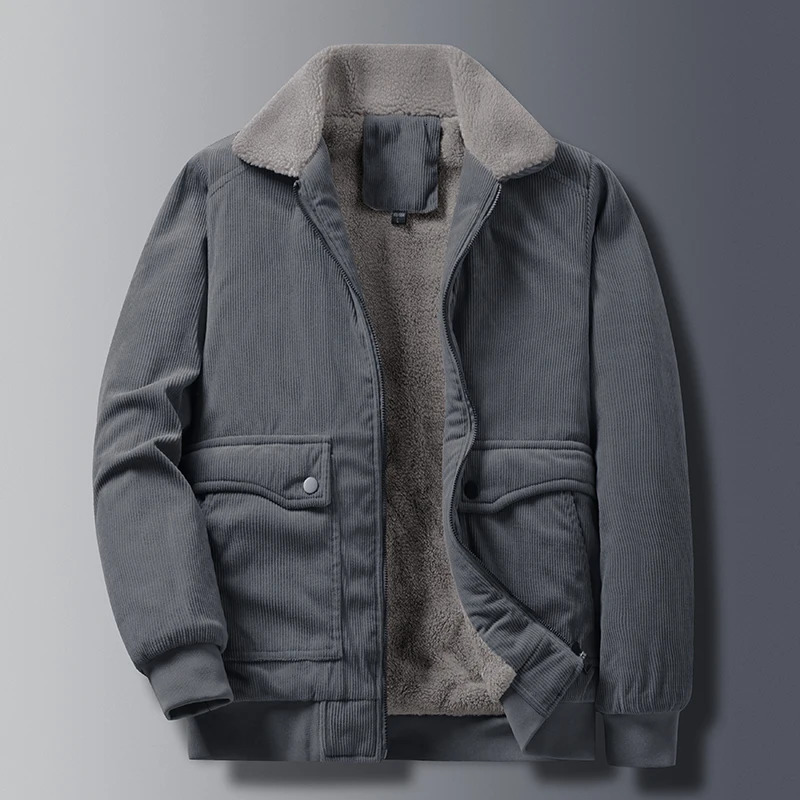 Autumn Winter Vintage Mens Corduroy Sherpa Lined Jacket Warm Thick Cargo Jacket Coats Fleece Windbreaker Parkas High Quality 241031