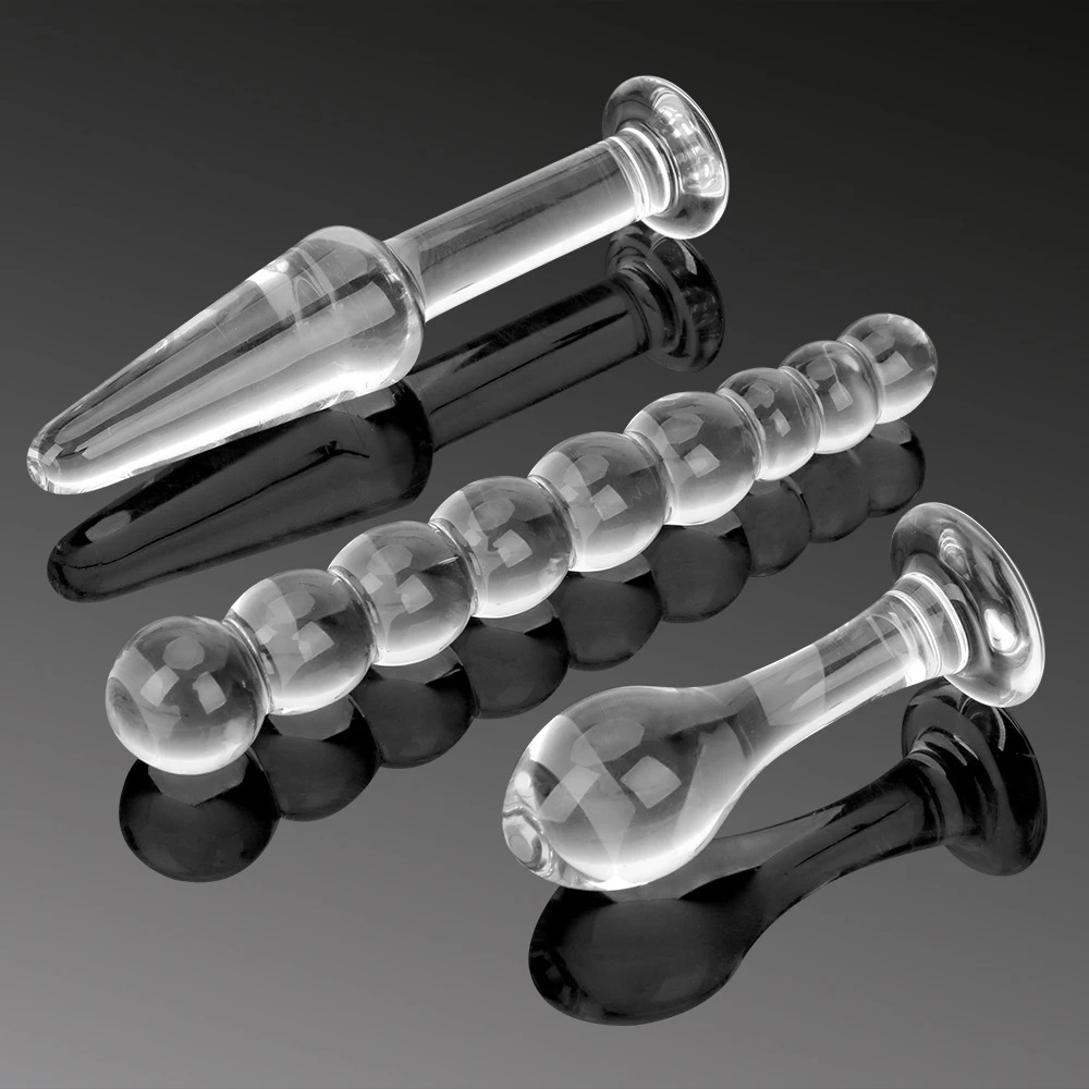 IKOKY 3Pcs Crystal Anal Dildo Beads Glass Butt Plugs Ball Penis Female Masturbate Sex Toys for Adult Women Men Gay 241031