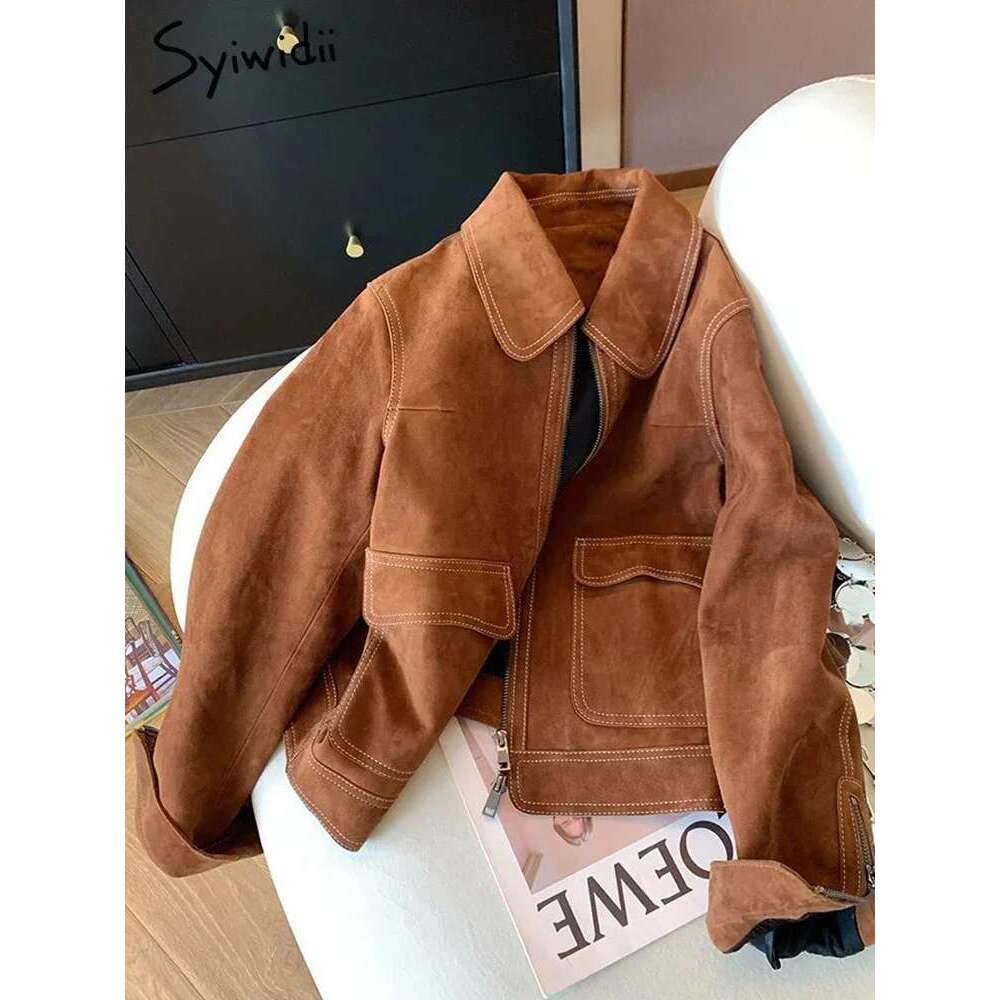 Syiwidii Jackets For Women Pocket Long Sleeve Turn-Down Collar Casual Coat Autumn New Fashion Zipper Female Jacket